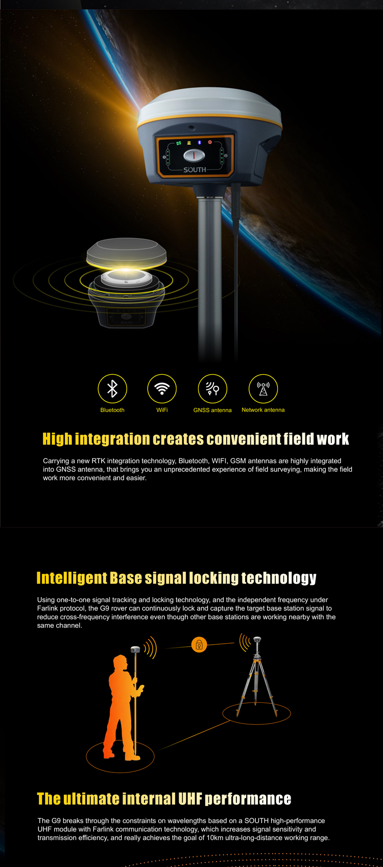 South Galaxy G9 GNSS RTK Measurement System Instrument for Measuring Test Instrument Rover And Base With 1598 Channels (2)